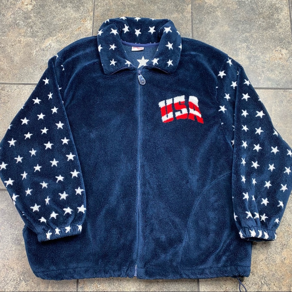 Men’s/Adult VTG 90’s USA American Flag Full Zip Fleece Jacket Size XL